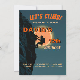 Invitación de cumpleaños para aventura de escalada