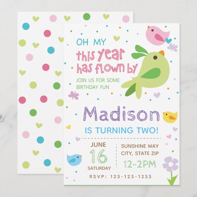 Invitación de cumpleaños para aves (Anverso / Reverso)