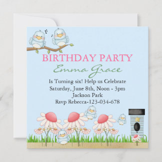 Invitación de cumpleaños para aves azules