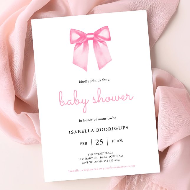 Invitación de Cumpleaños para Baby Shower con Lazo (Invite shown in 5 x 7 inches, choose size, paper and corner style. Buy print or digital invitations.)