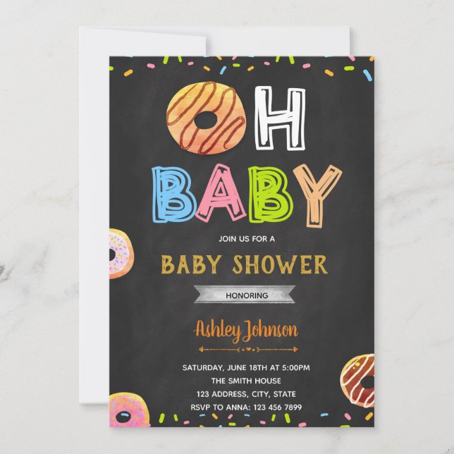 invitación de cumpleaños para baby shower de donut (Anverso)