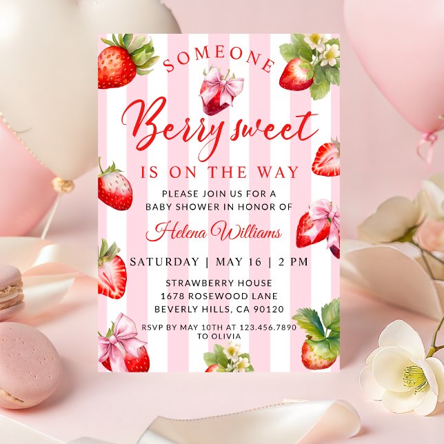 Invitación de Cumpleaños para Baby Shower de Fresa (Someone Berry Sweet is on the way Baby Shower Invitation)