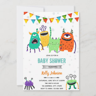 Invitación de cumpleaños para baby shower de monst