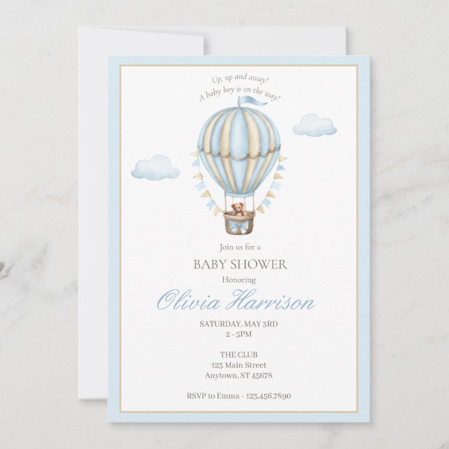Invitación de Cumpleaños para Baby Shower de Niño  (Anverso)