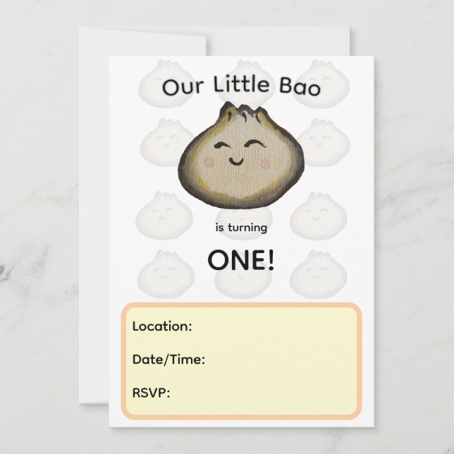 Invitación de cumpleaños para Bao Dumpling (Anverso)