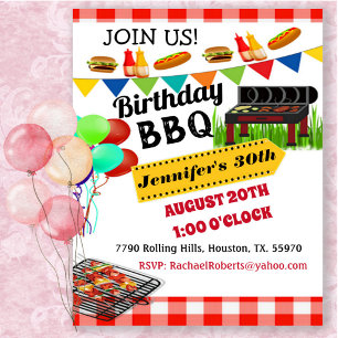 Invitación de cumpleaños para barbacoa a cuadros r