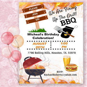 Invitación de cumpleaños para barbacoa con parrill