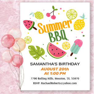 Invitación de cumpleaños para barbacoa de verano