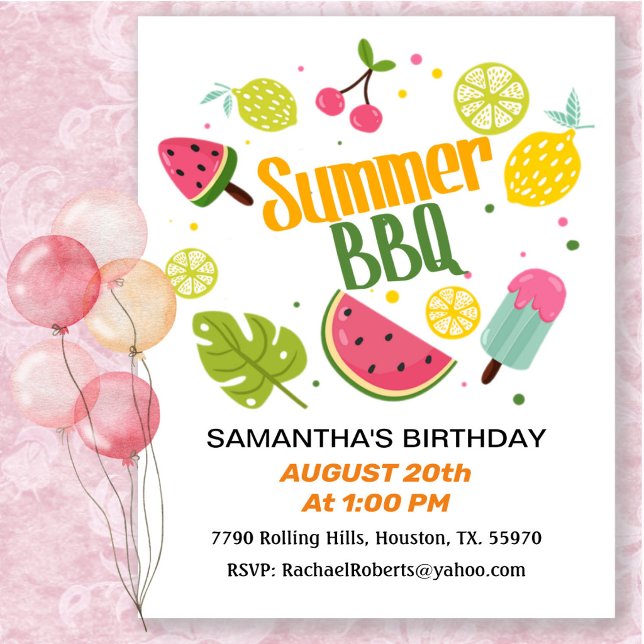 Invitación de cumpleaños para barbacoa de verano (Subido por el creador)
