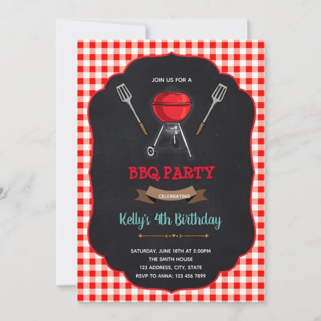 invitación de cumpleaños para barbacoa picnic y fi (Anverso)