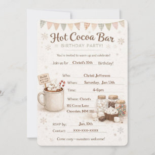 Invitación de cumpleaños para barra de cacao calie