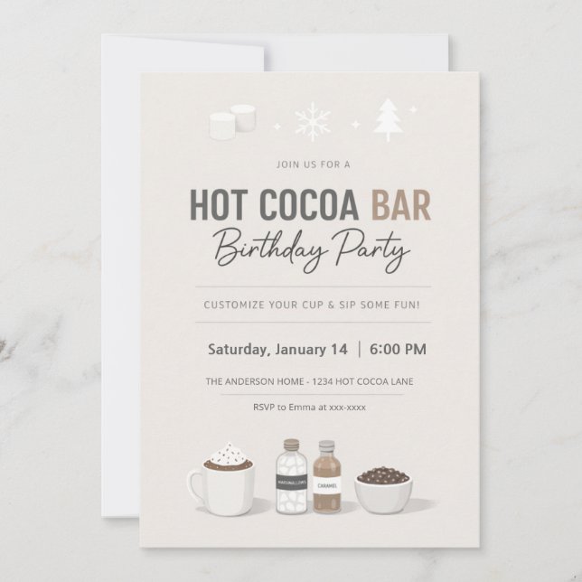Invitación de cumpleaños para barra de cacao calie (Anverso)