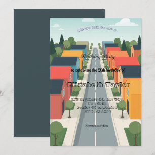 Invitación de cumpleaños para barrio colorido  
