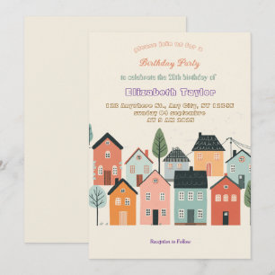 Invitación de cumpleaños para barrio colorido  