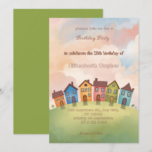 Invitación de cumpleaños para barrio colorido  