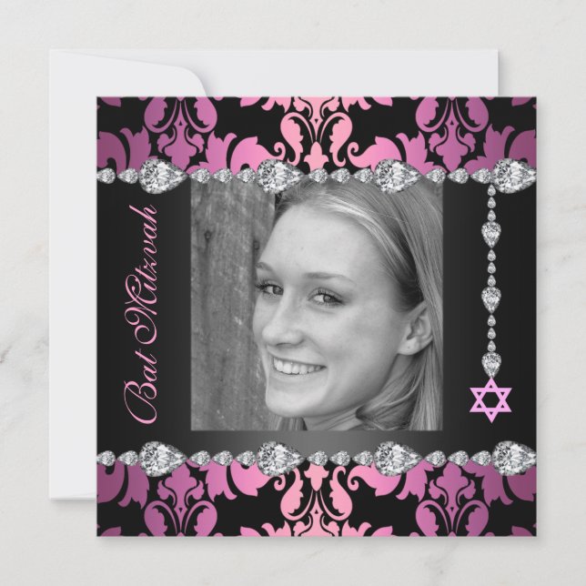 Invitación de cumpleaños para Bat Mitzvah con dise (Anverso)