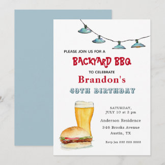 Invitación de cumpleaños para BBQ en el patio tras