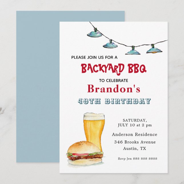 Invitación de cumpleaños para BBQ en el patio tras (Anverso / Reverso)