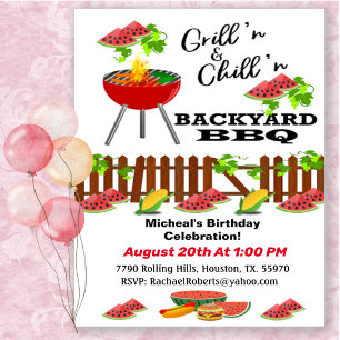 Invitación de cumpleaños para BBQ en el patio tras