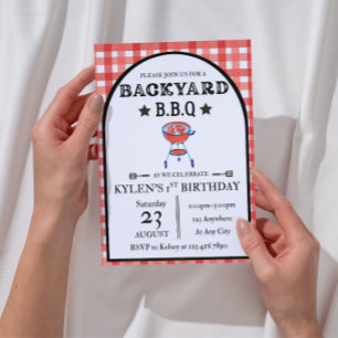 Invitación de cumpleaños para BBQ en el patio tras