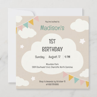 Invitación de cumpleaños para bebé con banderas de