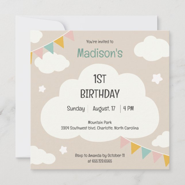 Invitación de cumpleaños para bebé con banderas de (Anverso)