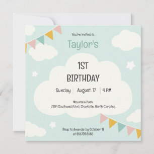Invitación de cumpleaños para bebé con banderas de