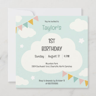 Invitación de cumpleaños para bebé con banderas de