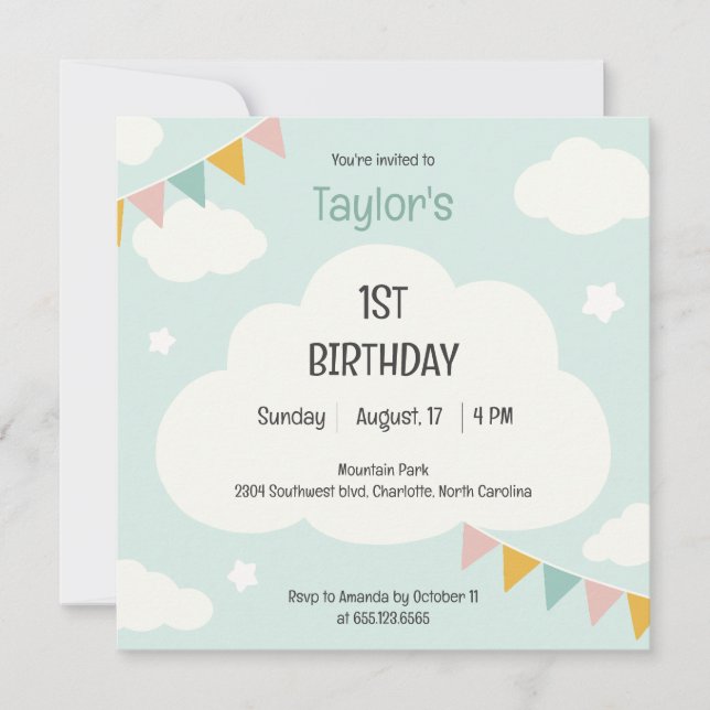 Invitación de cumpleaños para bebé con banderas de (Anverso)