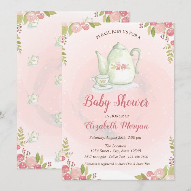 Invitación de Cumpleaños para Bebé con Tetera Ador (Anverso / Reverso)
