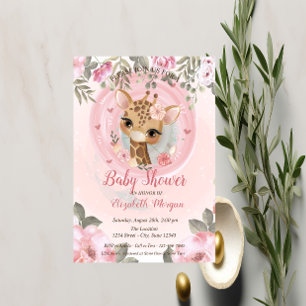 Invitación de Cumpleaños para Bebé Floral de Jiraf