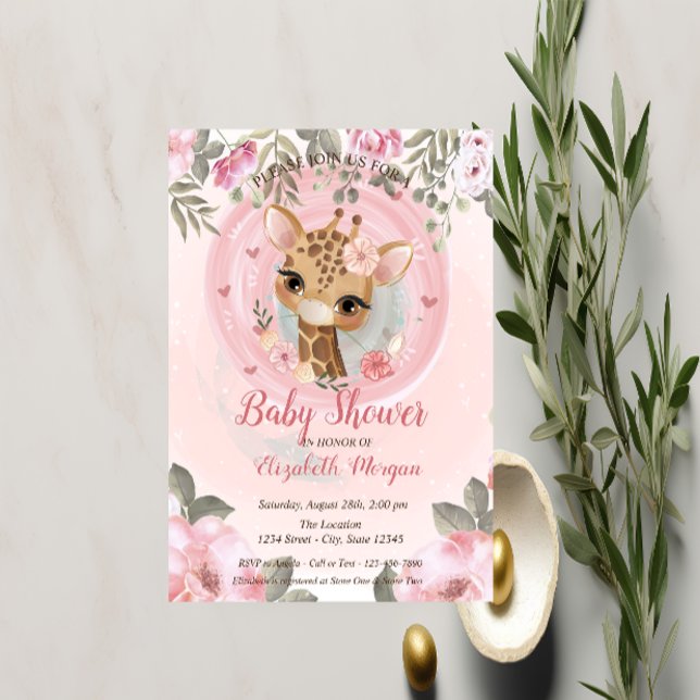 Invitación de Cumpleaños para Bebé Floral de Jiraf (Subido por el creador)