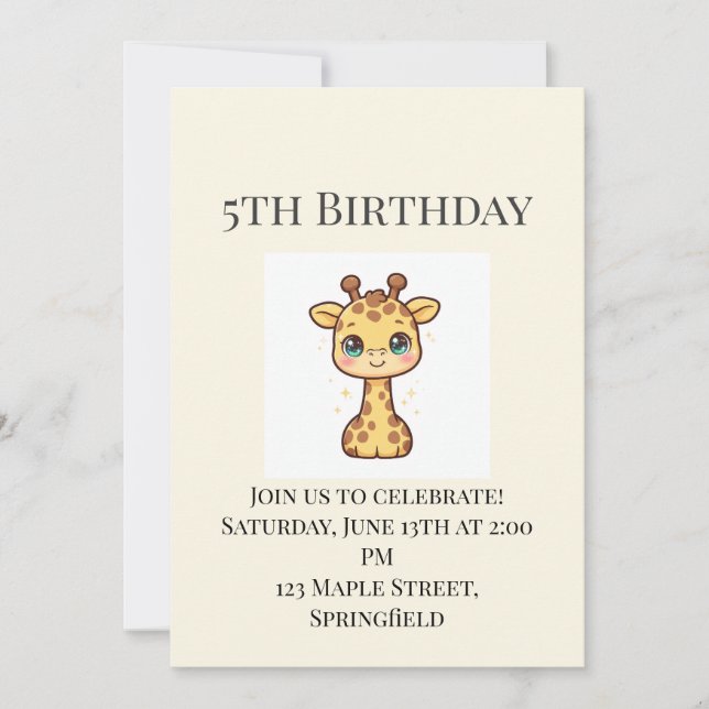 Invitación de cumpleaños para bebé jirafa adorable (Anverso)