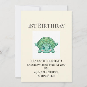 Invitación de cumpleaños para bebé tortuga linda