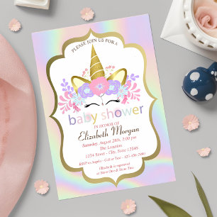 Invitación de Cumpleaños para Bebé Unicornio, Flor