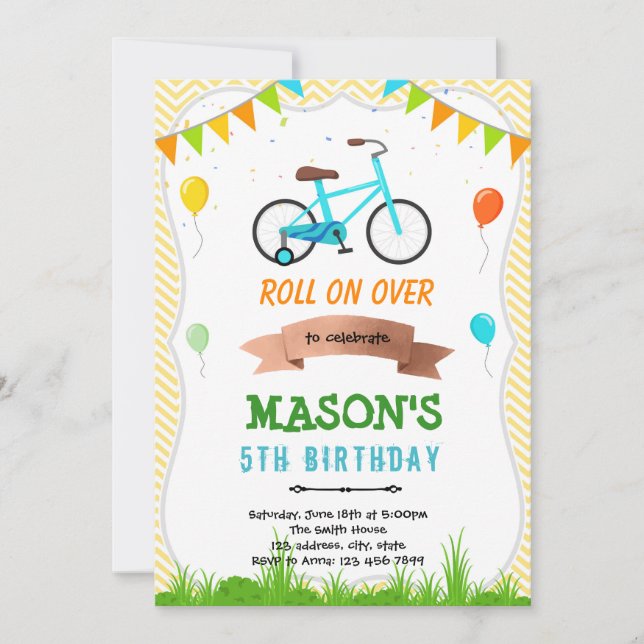 Invitación de cumpleaños para bicicletas (Anverso)