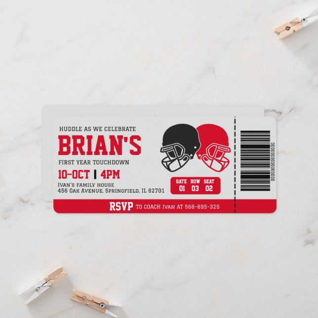 invitación de cumpleaños para boletos de fútbol (Anverso/Reverso In Situ)