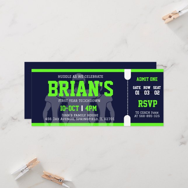 invitación de cumpleaños para boletos de fútbol (Anverso/Reverso In Situ)