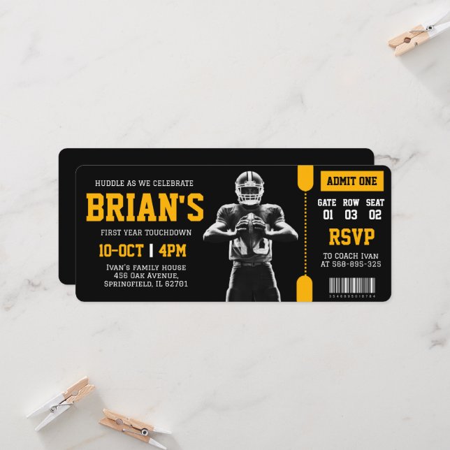 invitación de cumpleaños para boletos de fútbol (Anverso/Reverso In Situ)