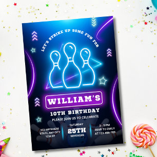 Invitación de cumpleaños para boliche, niños con F