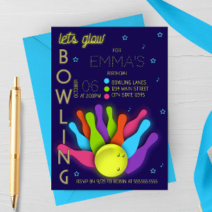 Invitación de cumpleaños para bolos con luces de n