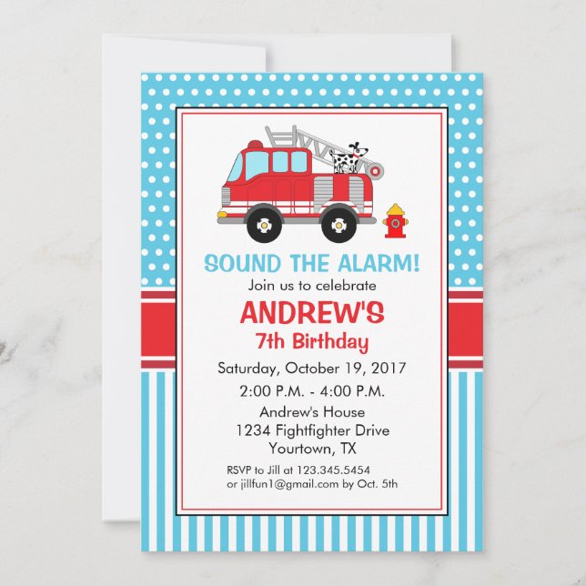 Invitación de cumpleaños para bombero (Anverso)