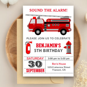 Invitación de cumpleaños para bombero de camión de