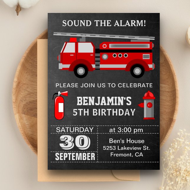 Invitación de cumpleaños para bombero de camión de (Subido por el creador)