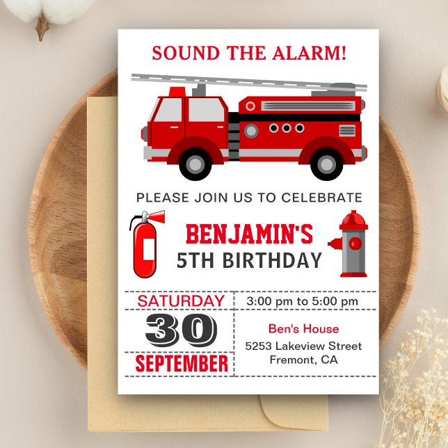 Invitación de cumpleaños para bombero de camión de (Subido por el creador)