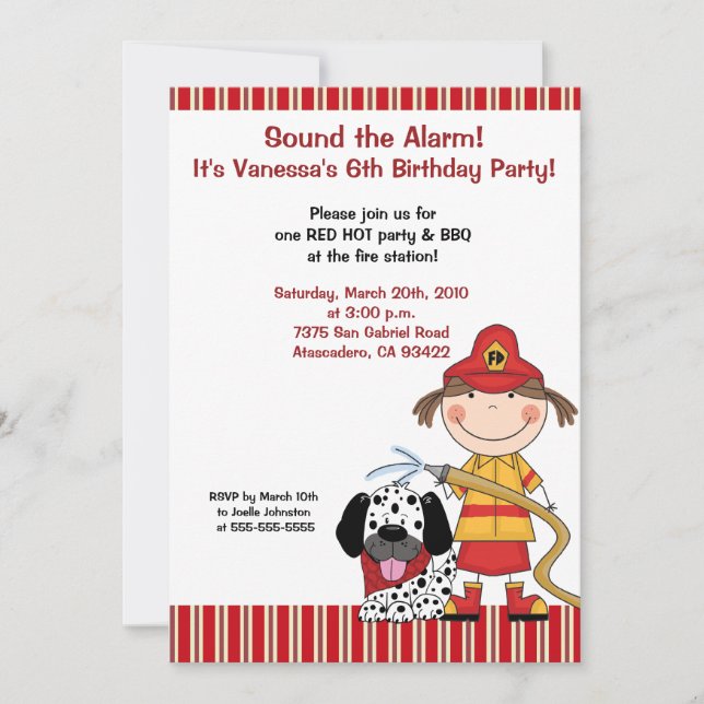 Invitación de cumpleaños para bombero Lil Firetruc (Anverso)