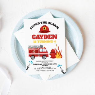 Invitación de cumpleaños para bomberos de camión d