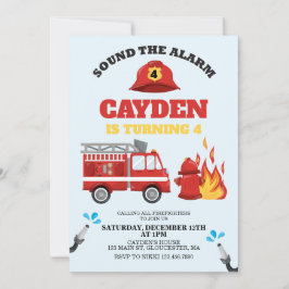 Invitación de cumpleaños para bomberos de camión d