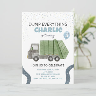 Invitación de cumpleaños para camión de basura