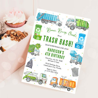 Invitación de cumpleaños para camión de basura